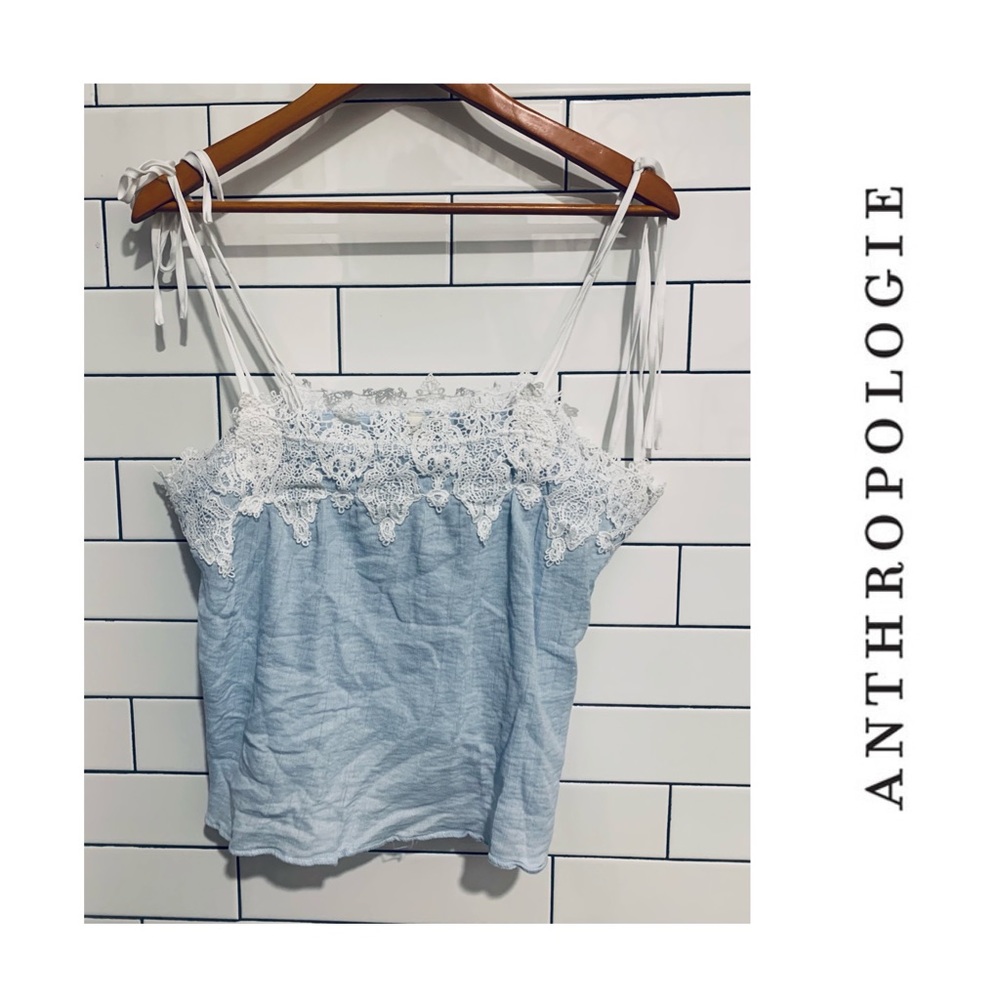 Anthropologie Eloise crochet lace trim tie cami Top M
